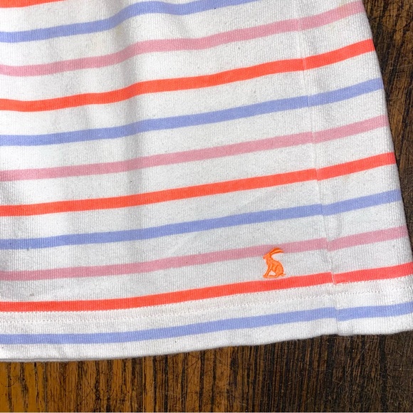 Joules cream, melon, periwinkle, and pink striped dress with flower size 9-10 y - Picture 3 of 5